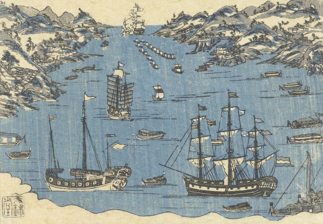 Külföldi hajók bunkindónyomata Nagaszaki kikötőjében, 1800-50 alkotó: Japanese School