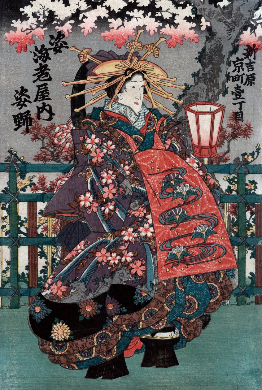 Középső panel egy japán kurtizán-triptichonból alkotó: Japanese School