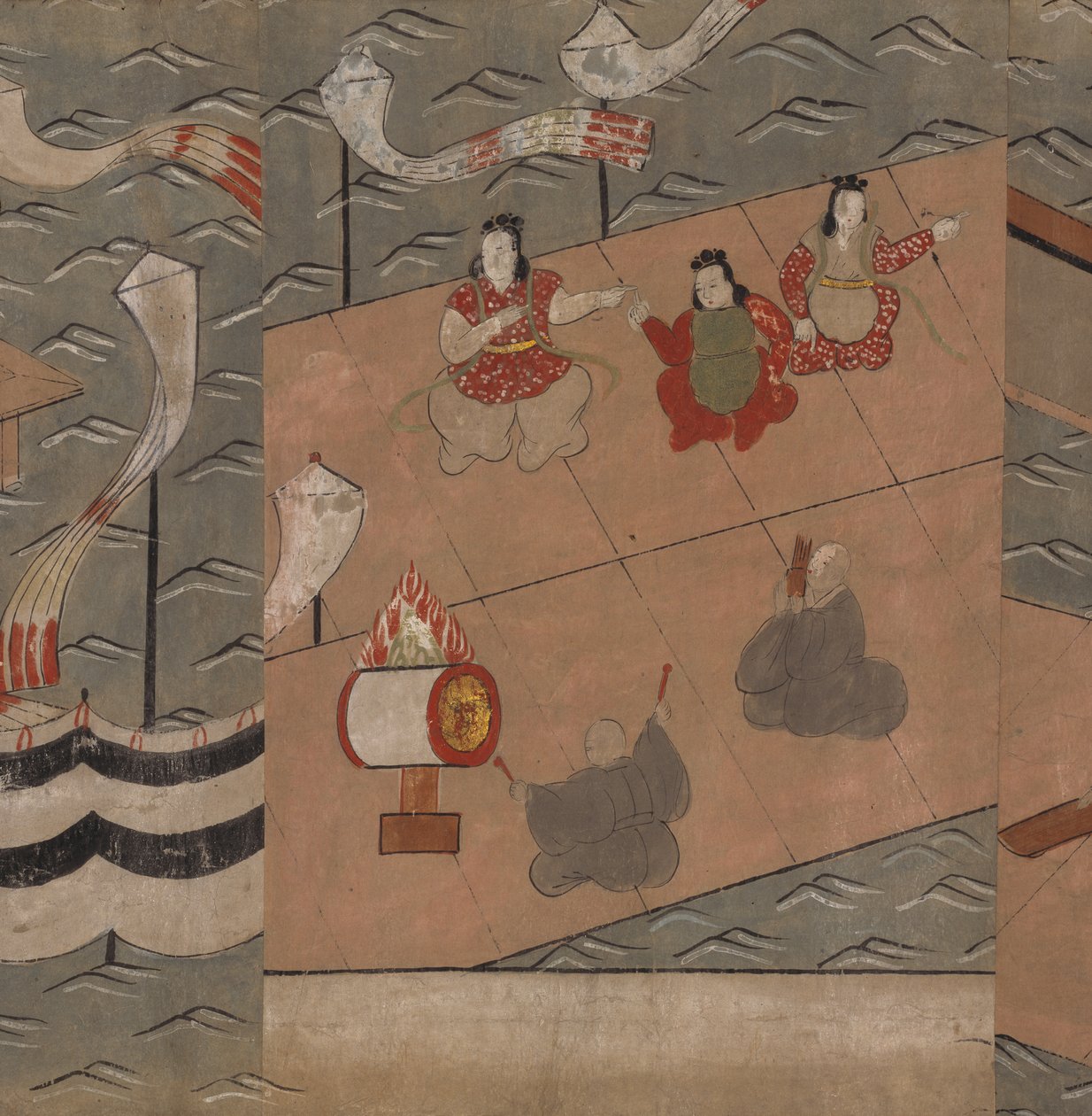Kínai zenészek, illusztráció a „Taishokkan”-ból (tinta és színes papíron) alkotó: Japanese School