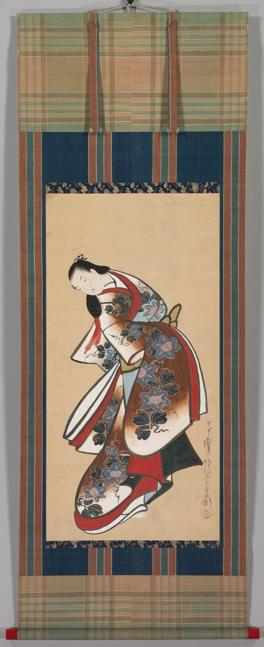 Kurtizán, 1700-as évek eleje (papíron lógó tekercs, tinta és színes) alkotó: Japanese School