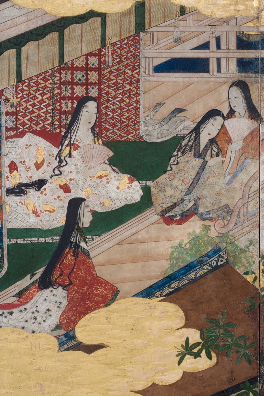 Részlet a Tavasz a palotában, hatszoros képernyő a Genji meséjéből, 1650 körül (tinta, színek és arany papíron) alkotó: Japanese School