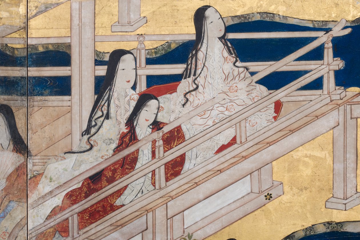 Részlet a Tavasz a palotában, hatszoros képernyő a Genji meséjéből, 1650 körül (tinta, színek és arany papíron) alkotó: Japanese School