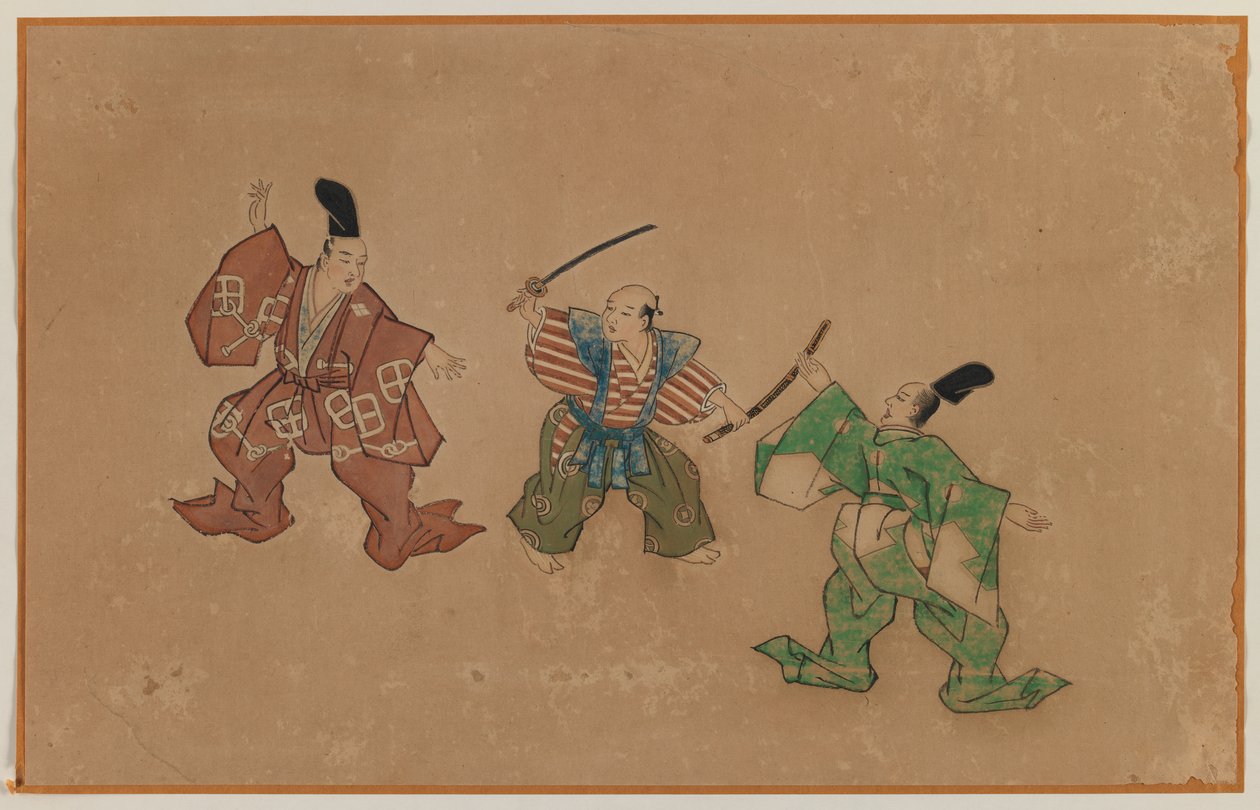 Kardhúzás, Albumlevél festmény (tintával és színes papírral) alkotó: Japanese School