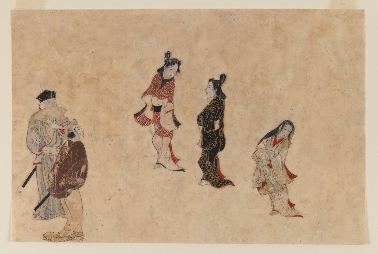 Korai Ukiyo-e festmény (tinta, szín és arany papíron) alkotó: Japanese School