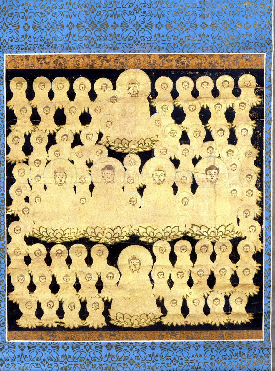 A japán Buddha, Amida Bosatsu nyolcvanöt előadása. 17. századi festmény vászonra. alkotó: Japanese School