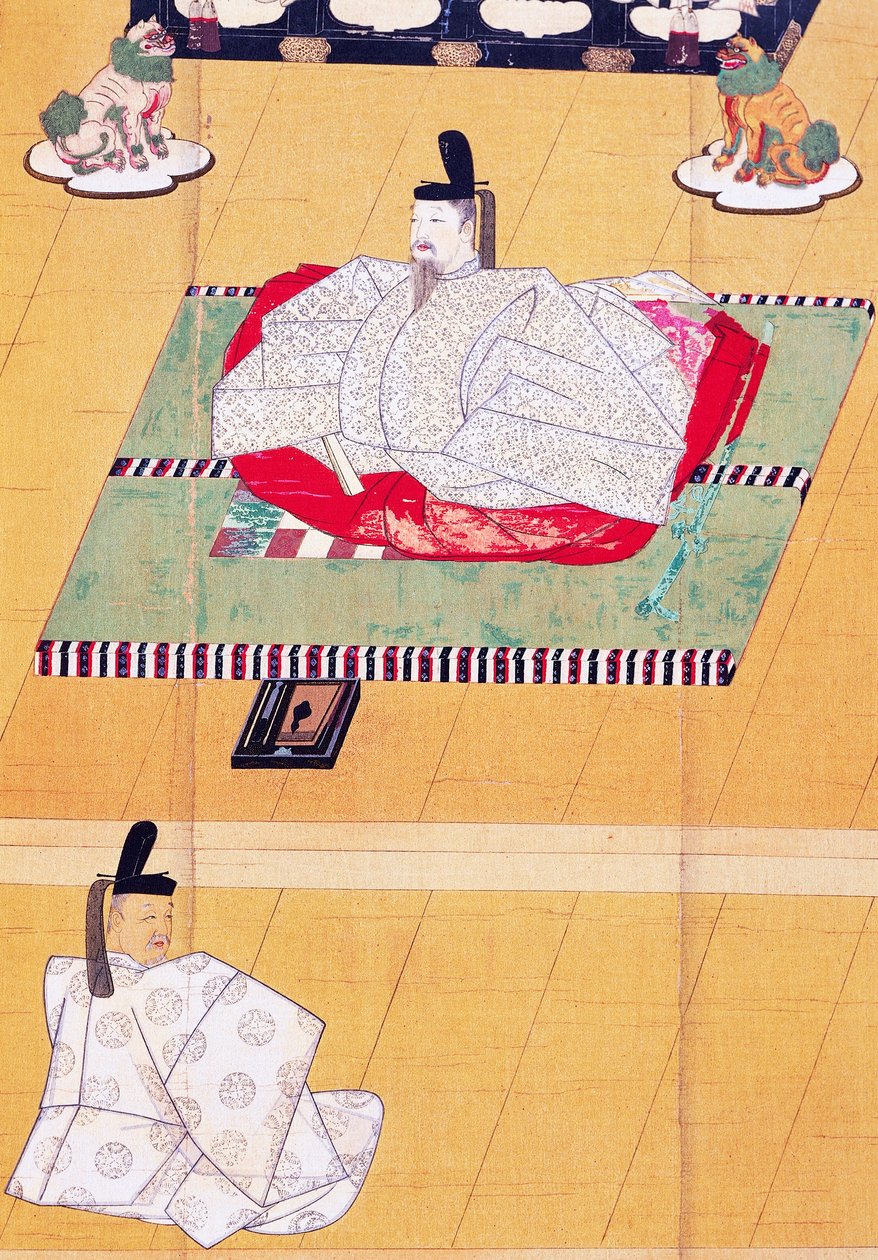 Go-Daigo császár és Fujifusa miniszter, fametszet, Kamakura-korszak (1185-1333), japán civilizáció alkotó: Japanese School