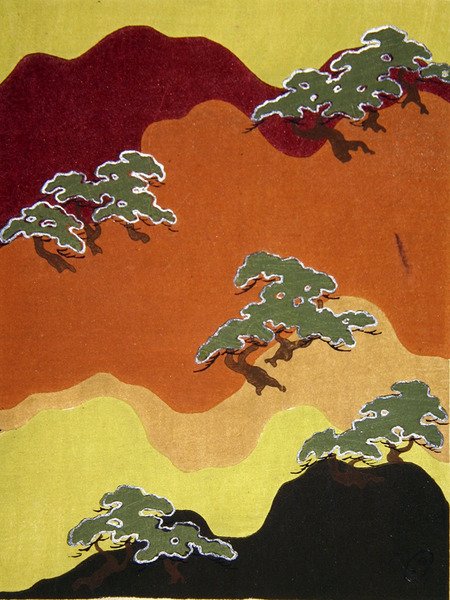 Hegy szövettervei fákkal, tizenkilencedik század vége (akvarell) alkotó: Japanese School