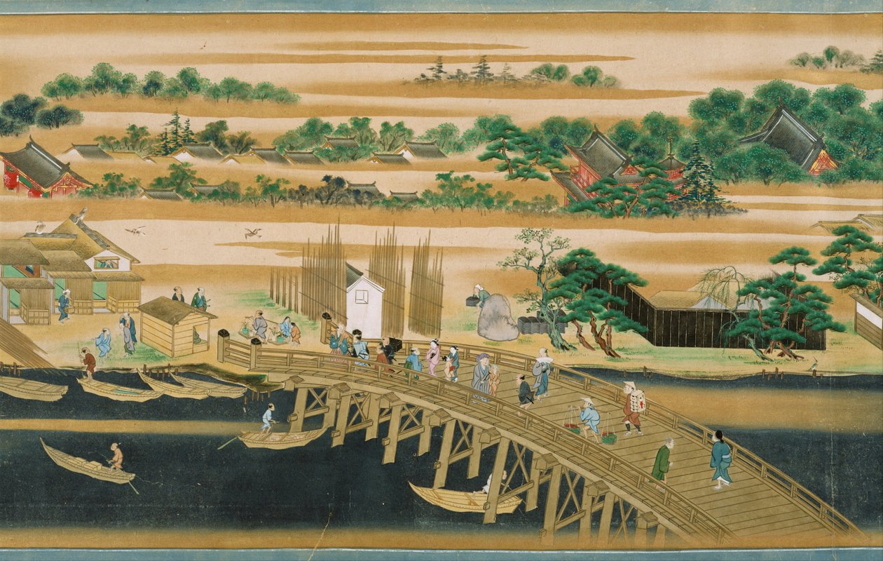 A Sumida folyó híres lelőhelyei - Anonymous - XVIII. század második fele. - Akvarell és tus papíron - 39,7x73,3 - Suntory Művészeti Múzeum alkotó: Japanese School