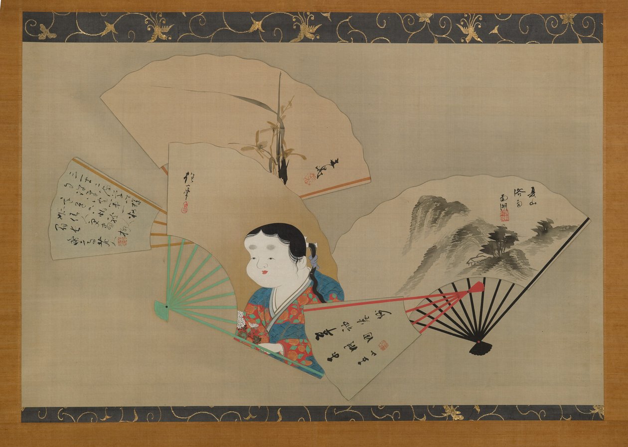 Öt rajongó, Sakai Hoitsu (1761-1828), Tani Buncho (1763-1840), Haruki Nanko (1759-1839), Kameda Bosai (1752-1826) és Kikuchi Gozan (1772-1855), 1820-as évek körül (lógó scroll) ), tinta, gofun és arany selyemen) alkotó: Japanese School