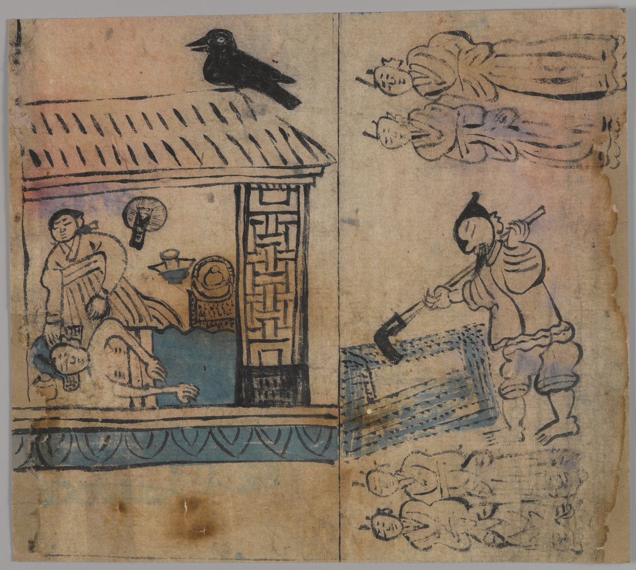 Műfaji jelenet, a négy egyike (tinta és színes papíron) (lásd még: 861303-5) alkotó: Japanese School