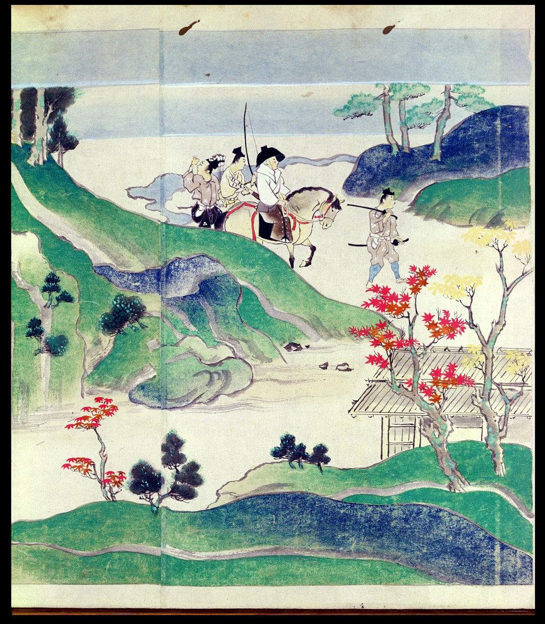 Ippen lovaglás kísérőjével, Ippen szerzetes (1239-89) életének illusztrált történetéből (wc papíron) alkotó: Japanese School