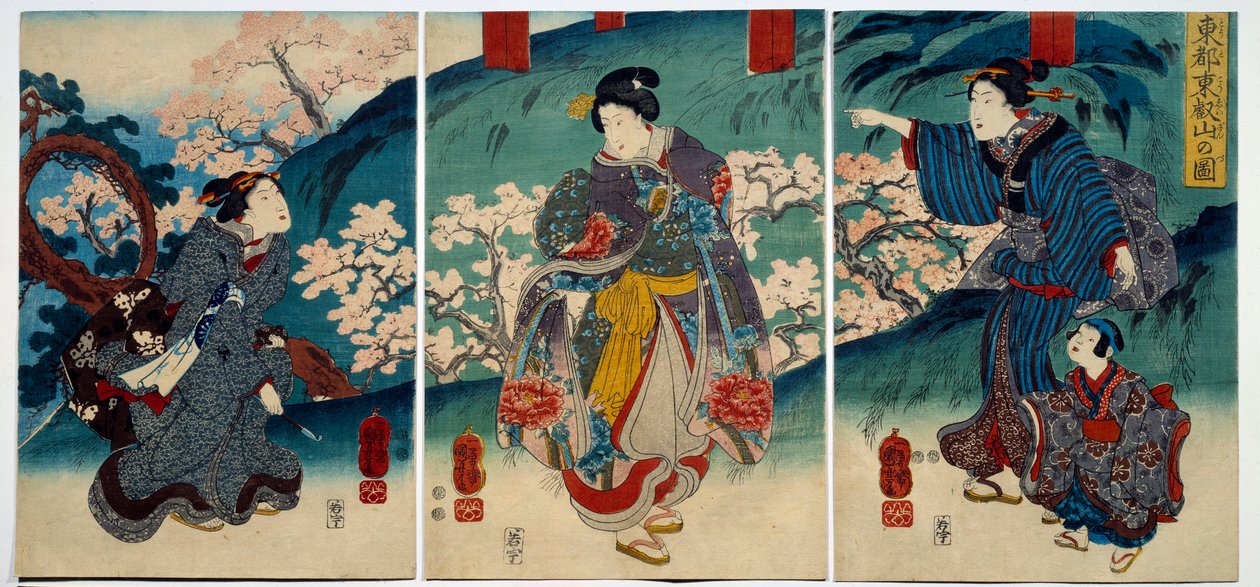Japán művészet: nők tavasszal. századi nyomtatott magángyűjtemény alkotó: Japanese School