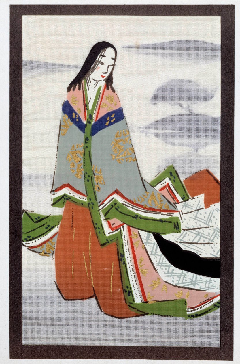 Japán irodalom: illusztráció Murasaki Shikibu „Le dit du gengi” (10-11. század) „Suetsumu hana”” című fejezetéből. Magángyűjtemény alkotó: Japanese School
