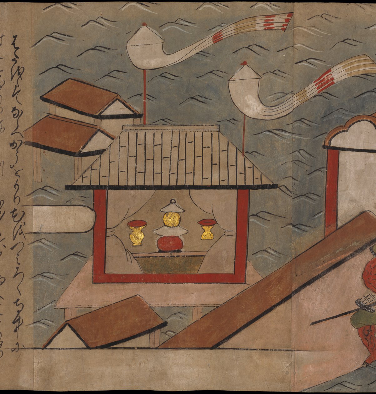 Japán pavilon, illusztráció a „Taishokkan”-ról (tinta és színes papíron) alkotó: Japanese School
