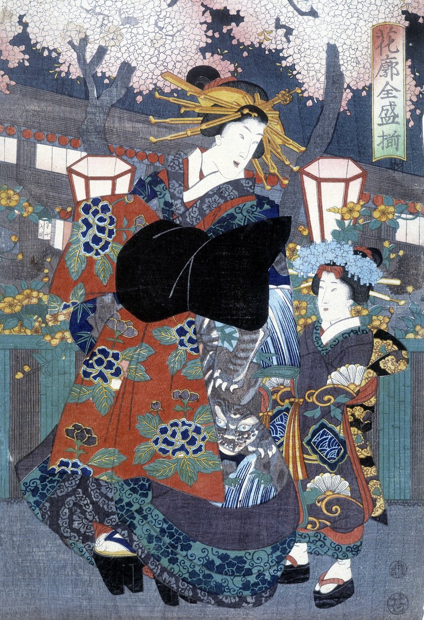 Japán nyomat: nő és gyermek, n.d. alkotó: Japanese School