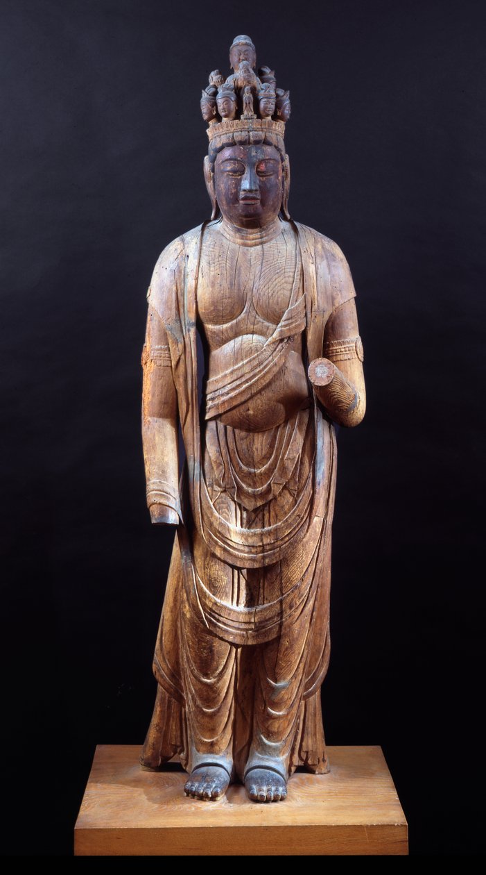 Juichimen Kannon (Tizenegyfejű Kannon), Heian-korszak, 10. század eleje (tömör fatömb szerkezet, polikróm nyomokkal) alkotó: Japanese School