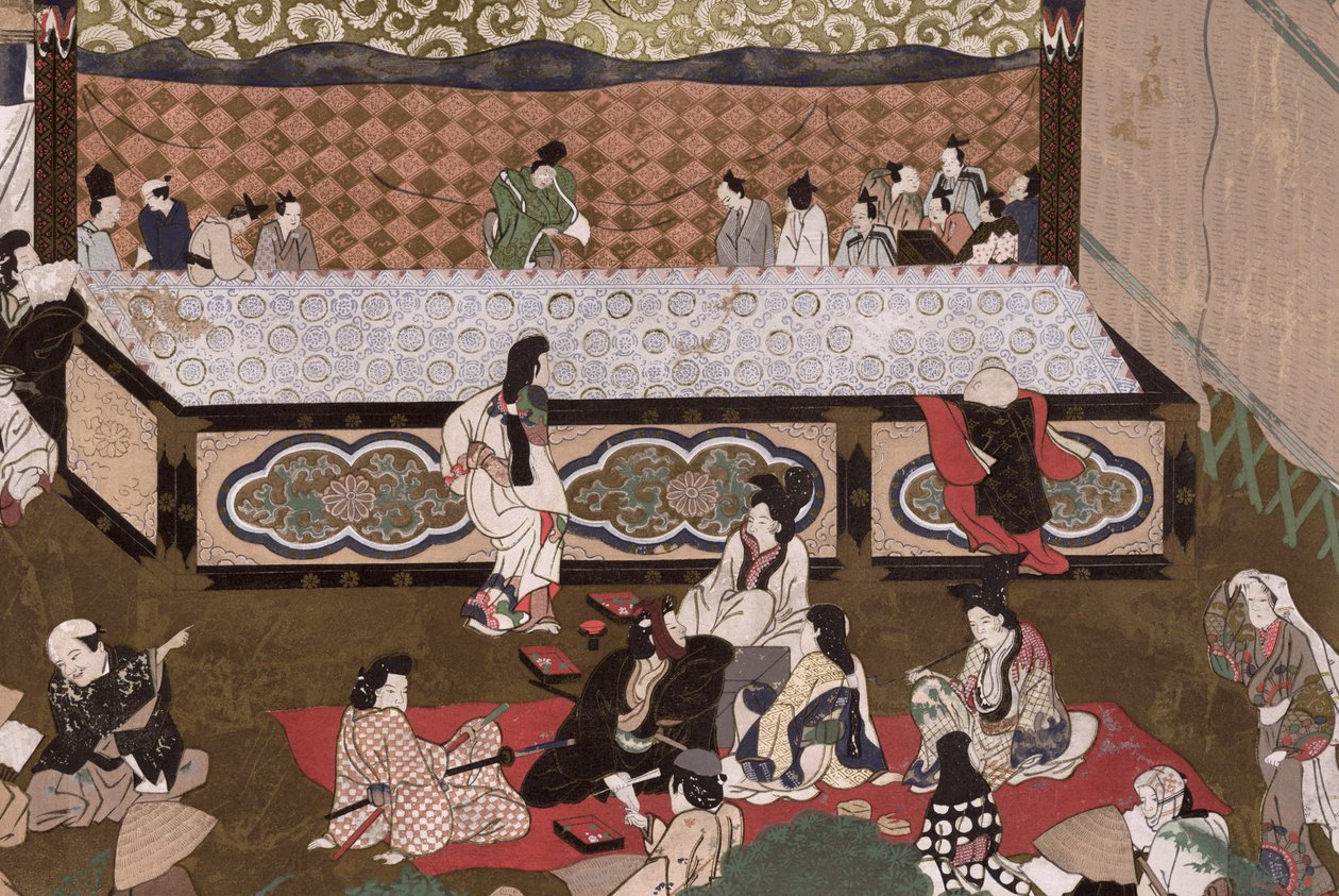 Kabuki színház egy kiotói vásáron, illusztráció a Kokka 17. festménye után, 1924. november (színes litó) alkotó: Japanese School