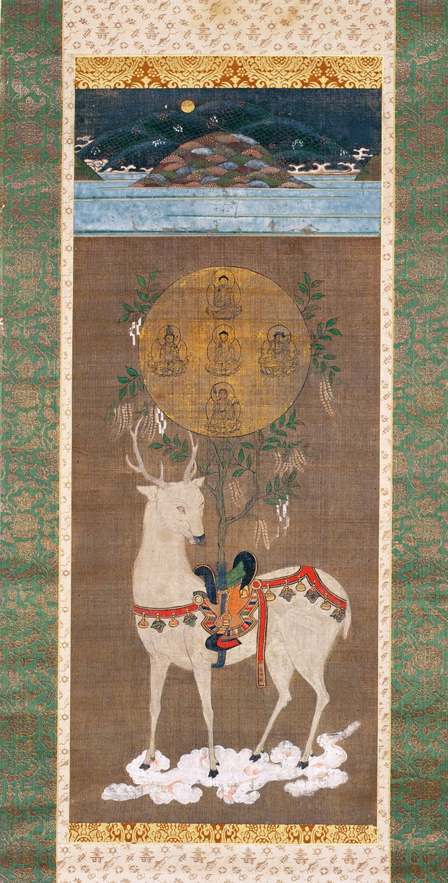 Kasuga szarvas mandalával, Muromachi korszak (1392-1573) (selyemre festett) alkotó: Japanese School