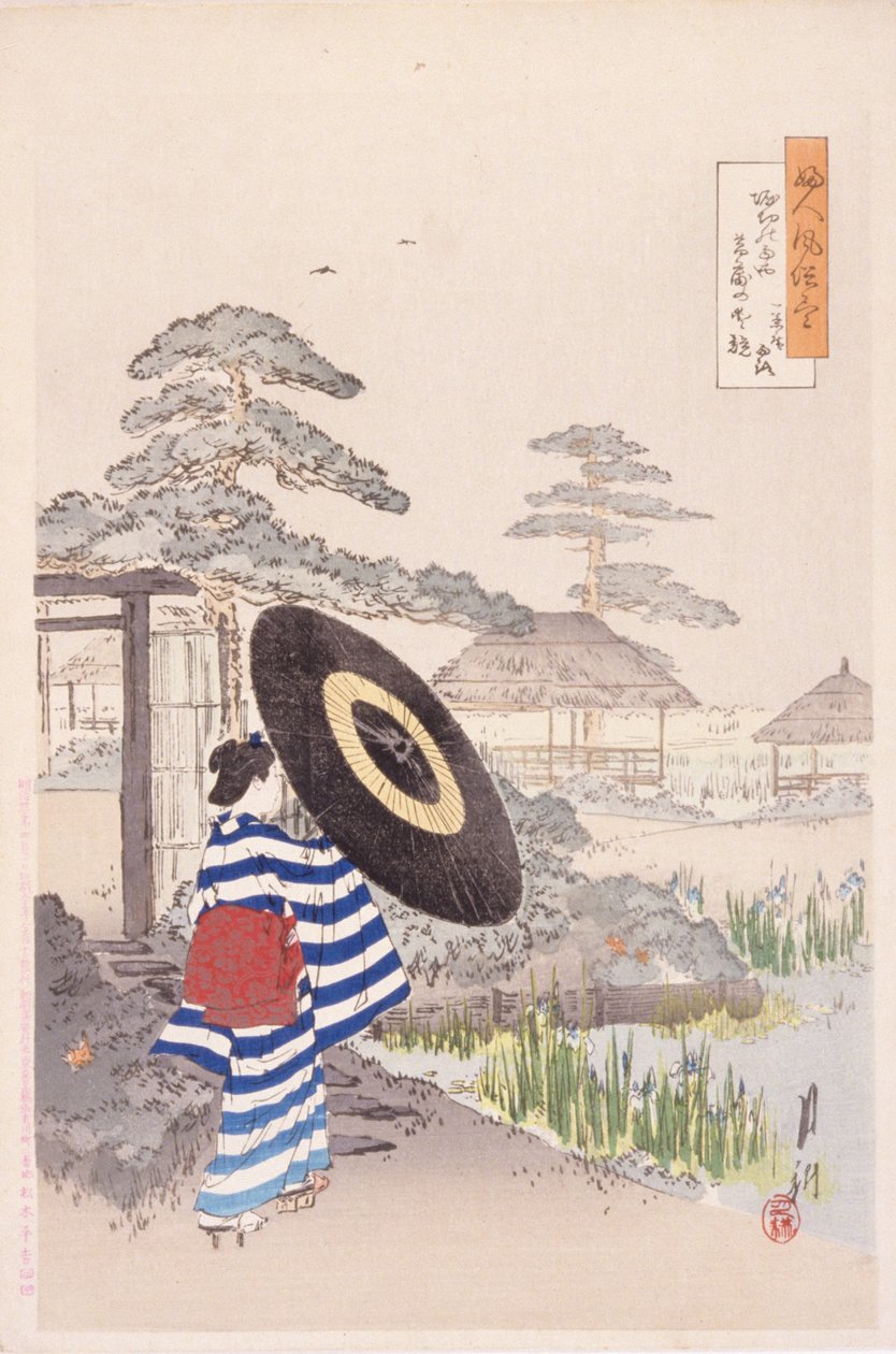 Hölgy napernyővel (színes fatömb nyomat) alkotó: Japanese School