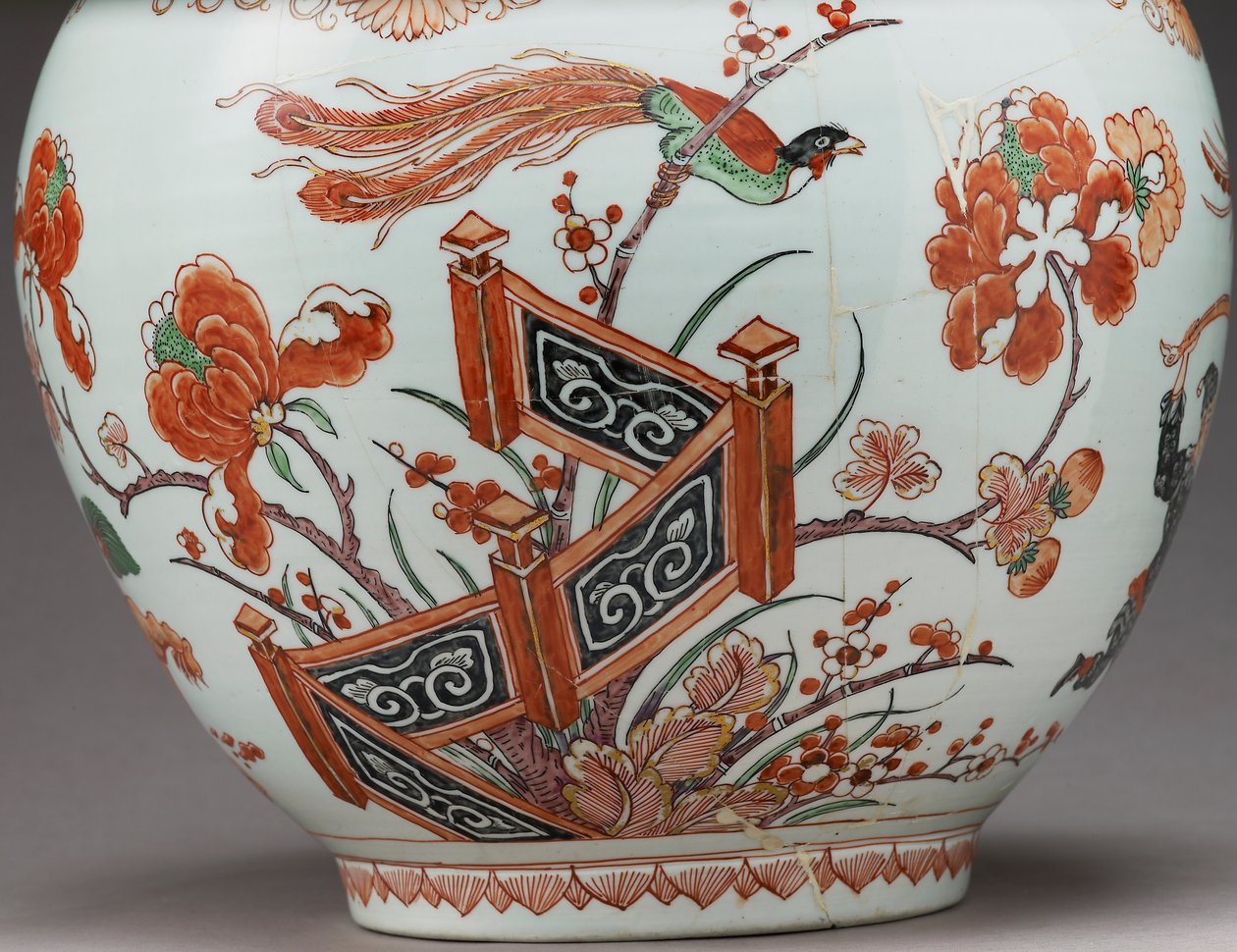 Nagy üvegváza, Hollandiában, imari stílusban díszítve, Ko-Imari, 17. század vége (a cserépedény zománcozott mázzal) (117741 részlet) alkotó: Japanese School