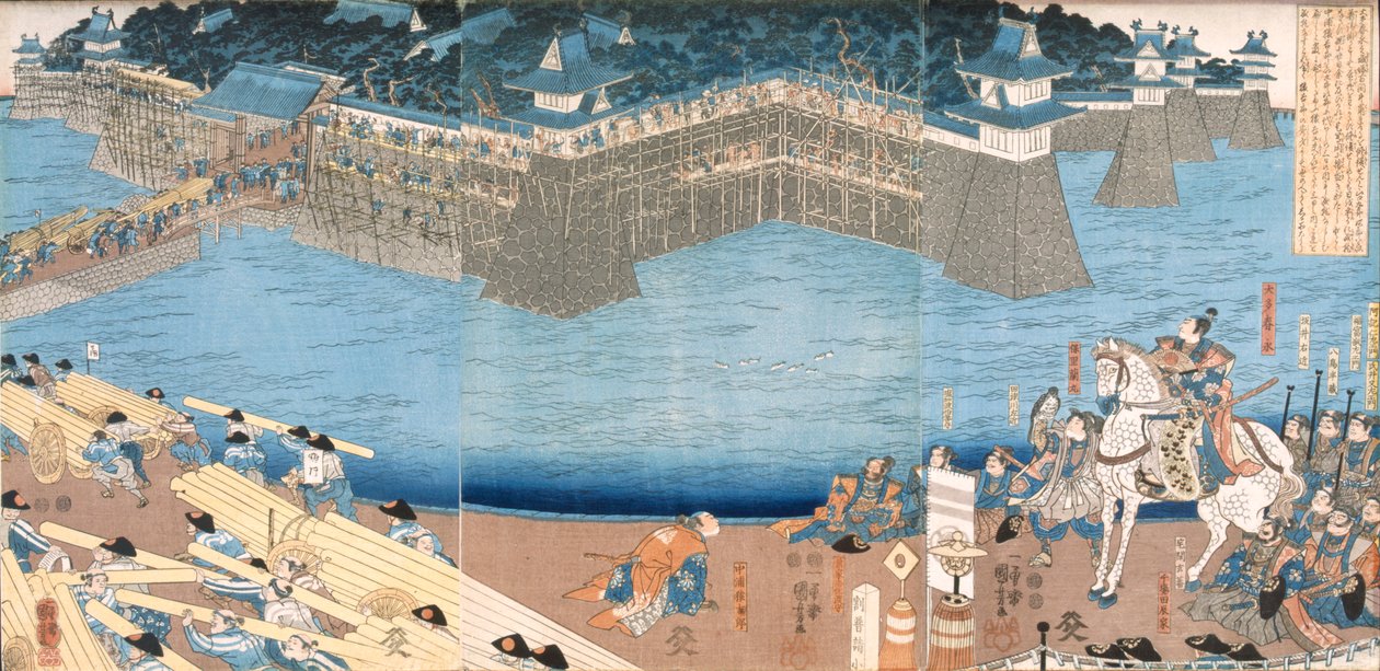Nagy építkezés a Kunigos folyónál (színes fatömbnyomat) alkotó: Japanese School