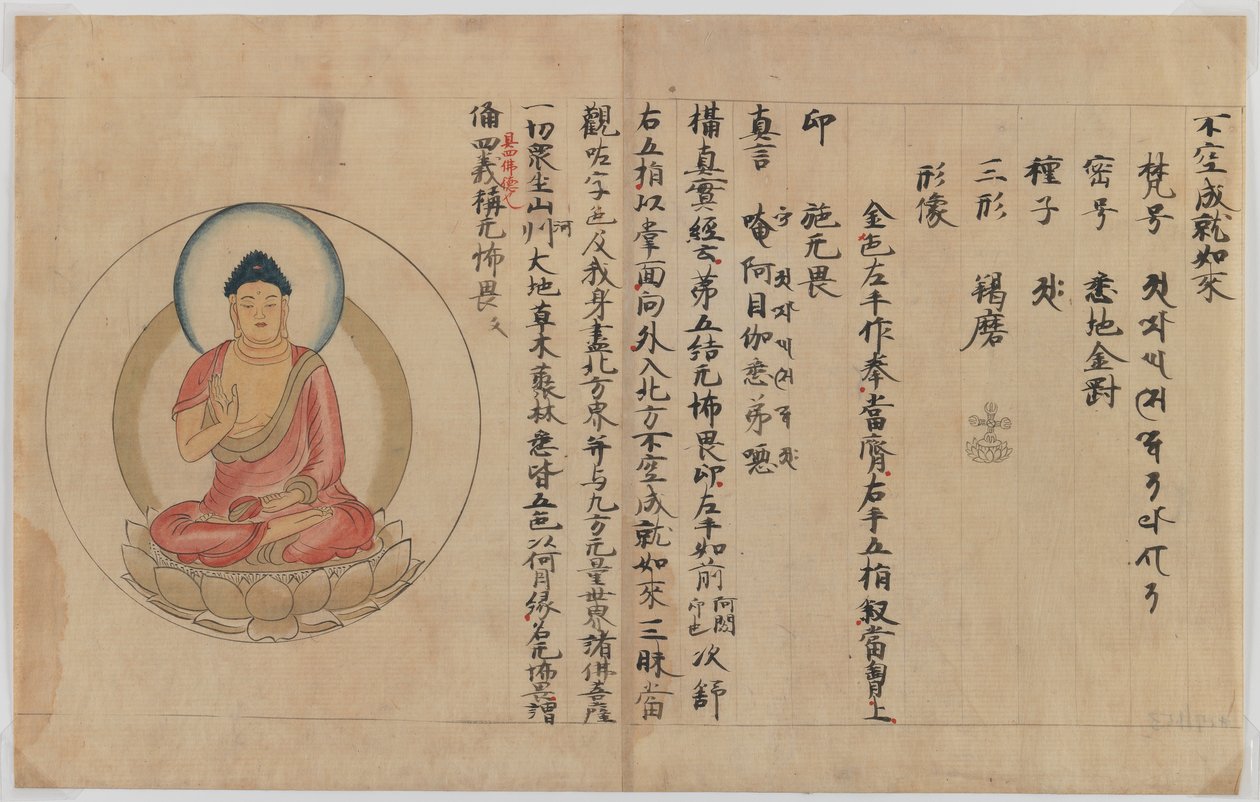 Buddha kézirata és képe (tinta és színes papíron) alkotó: Japanese School