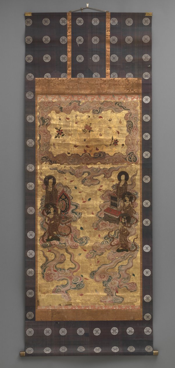 Falfestmény: Huszonöt származású bodhiszattvák (az Amitabha triád kísérői), 18. század (Triptichon függő tekercsek: tinta, szín és arany levél papíron, sárgaréz) alkotó: Japanese School