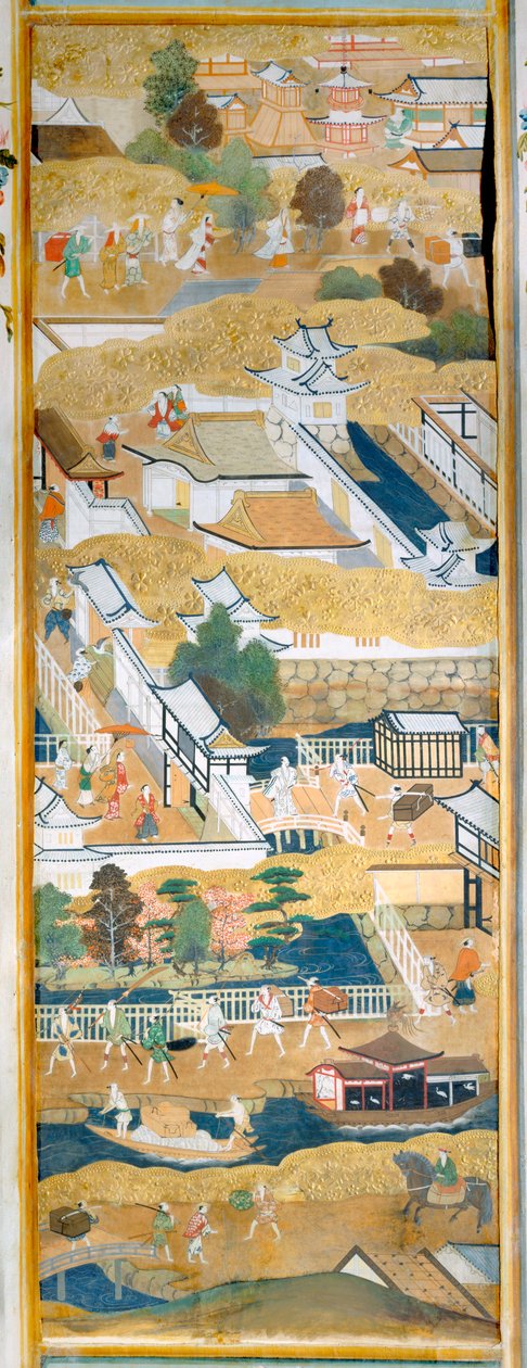 Osakazu Byobu - japán nyolctáblás hajtogatott paraván (festmény) alkotó: Japanese School