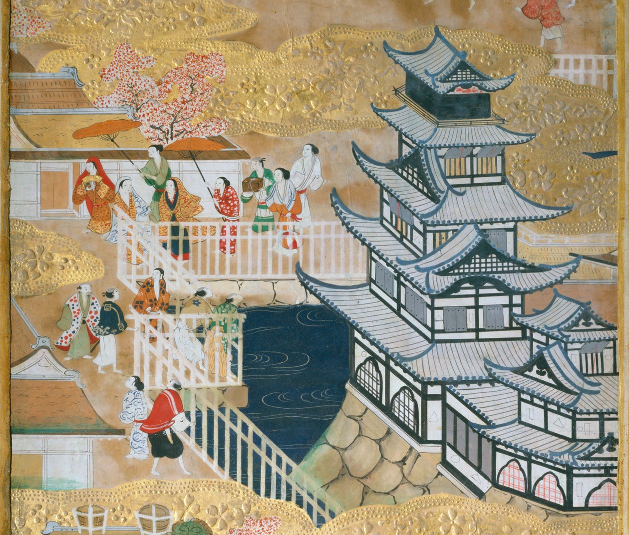 Osakazu Byobu - japán nyolctáblás hajtogatott paraván (festmény) alkotó: Japanese School