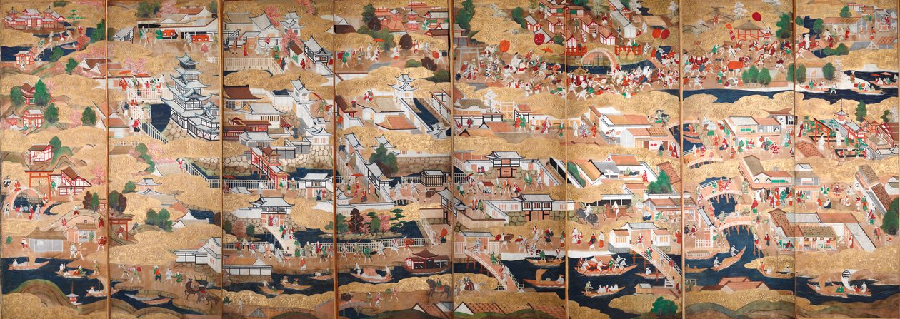 Osakazu Byobu - japán nyolctáblás hajtogatott paraván (festmény) alkotó: Japanese School