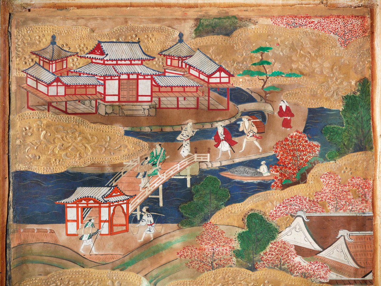 Osakazu Byobu - japán nyolctáblás hajtogatott paraván (festmény) alkotó: Japanese School