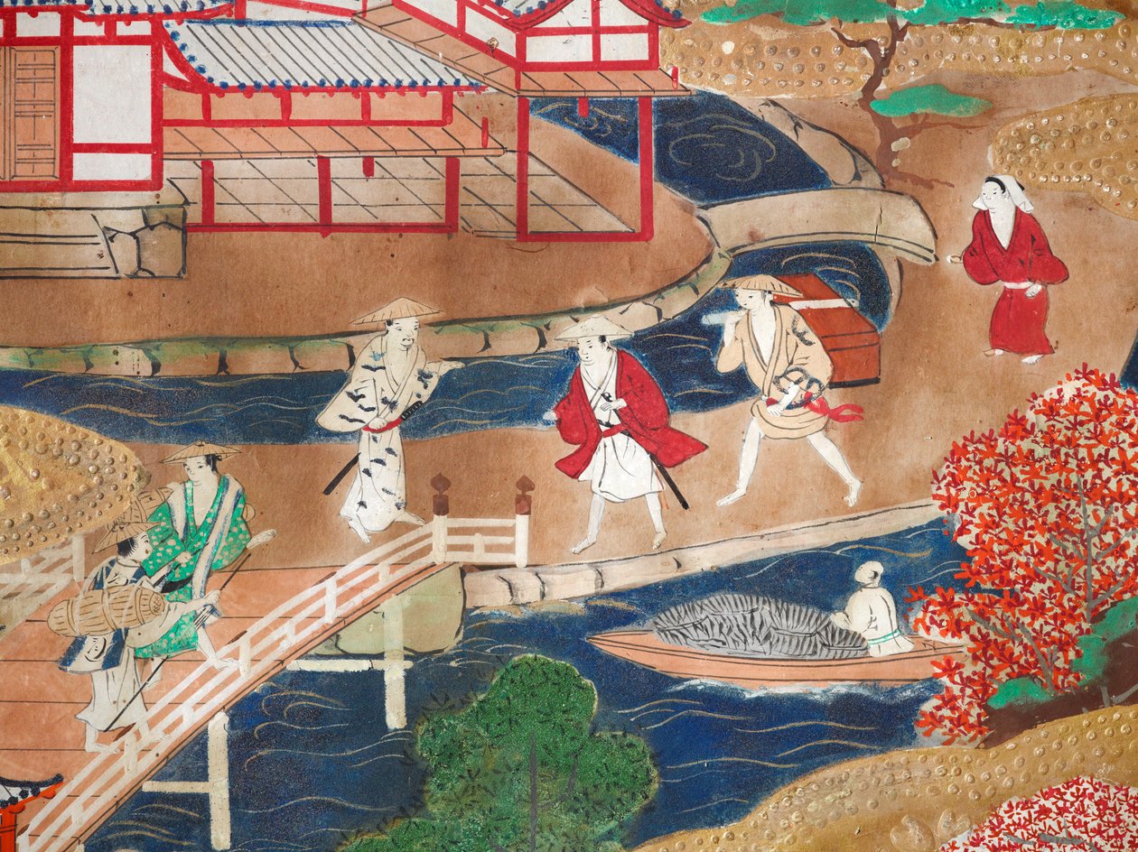 Osakazu Byobu - japán nyolctáblás hajtogatott paraván (festmény) alkotó: Japanese School