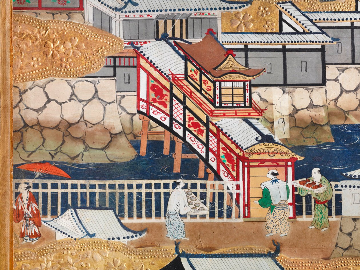 Osakazu Byobu - japán nyolctáblás hajtogatott paraván (festmény) alkotó: Japanese School