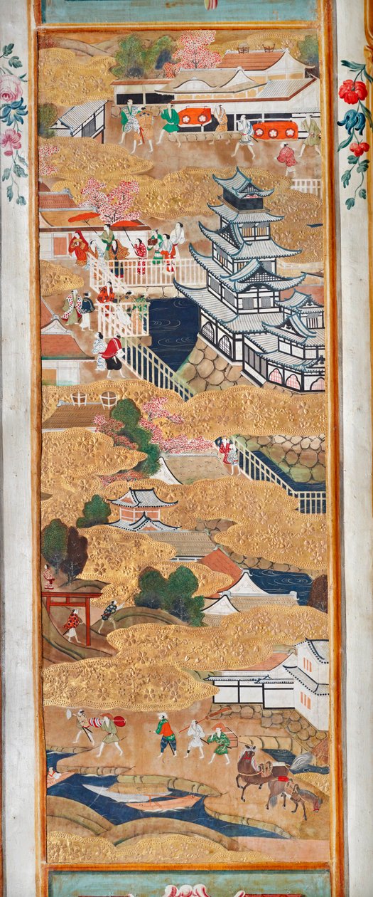 Osakazu Byobu - japán nyolctáblás hajtogatott paraván (festmény) alkotó: Japanese School