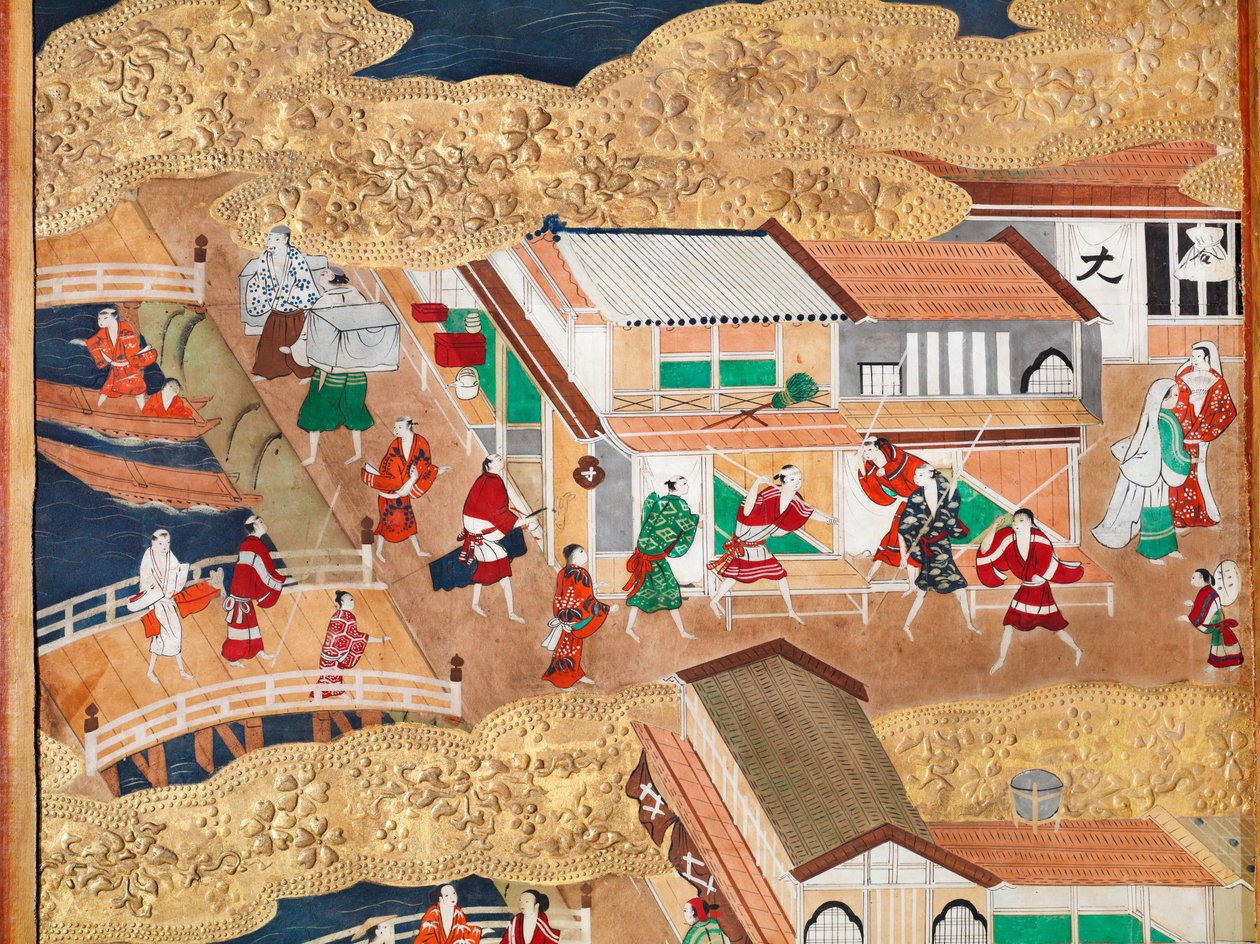 Osakazu Byobu - japán nyolctáblás hajtogatott paraván (festmény) alkotó: Japanese School