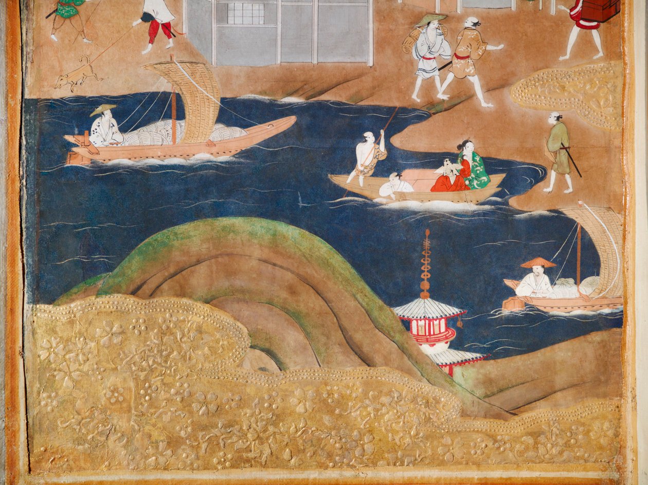 Osakazu Byobu - japán nyolctáblás hajtogatott paraván (festmény) alkotó: Japanese School