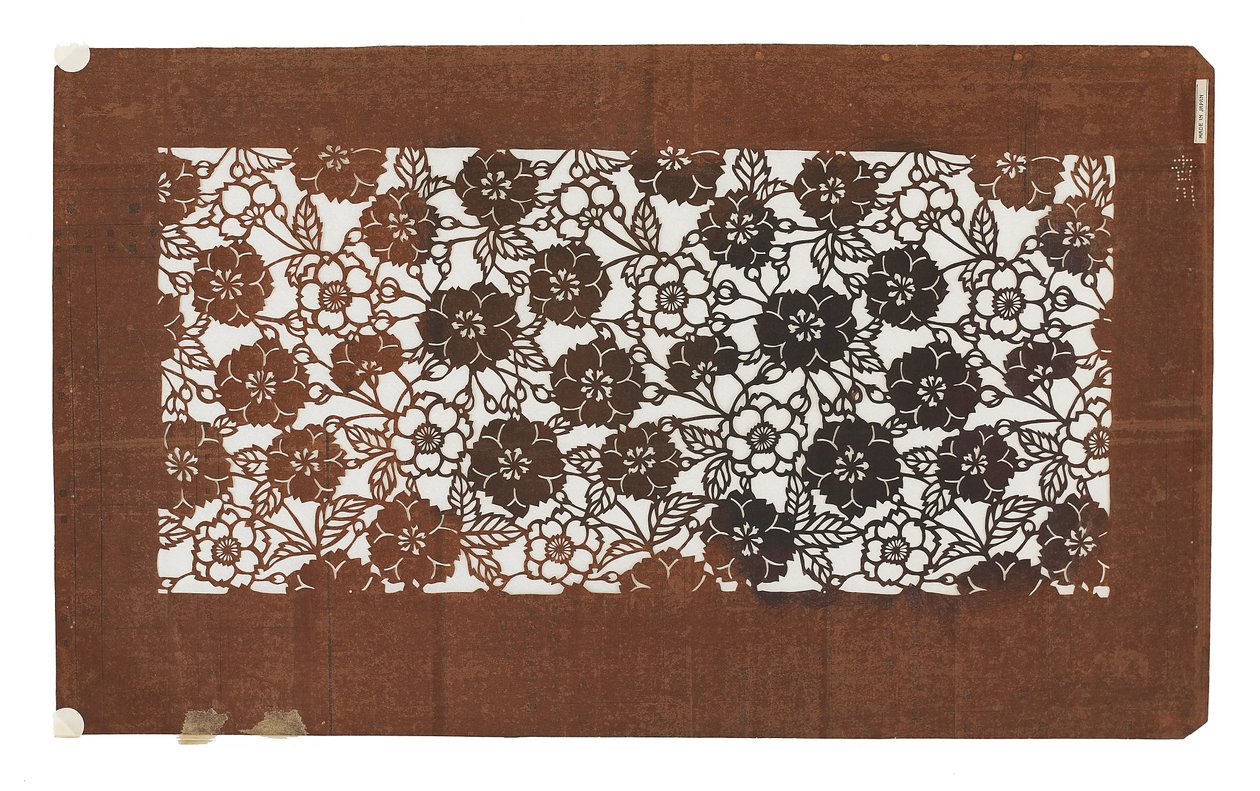 Papírsablon (katagami), 19. század vége (datolyaszilva kezelt eperfa kéregpapír gyümölcslé) alkotó: Japanese School