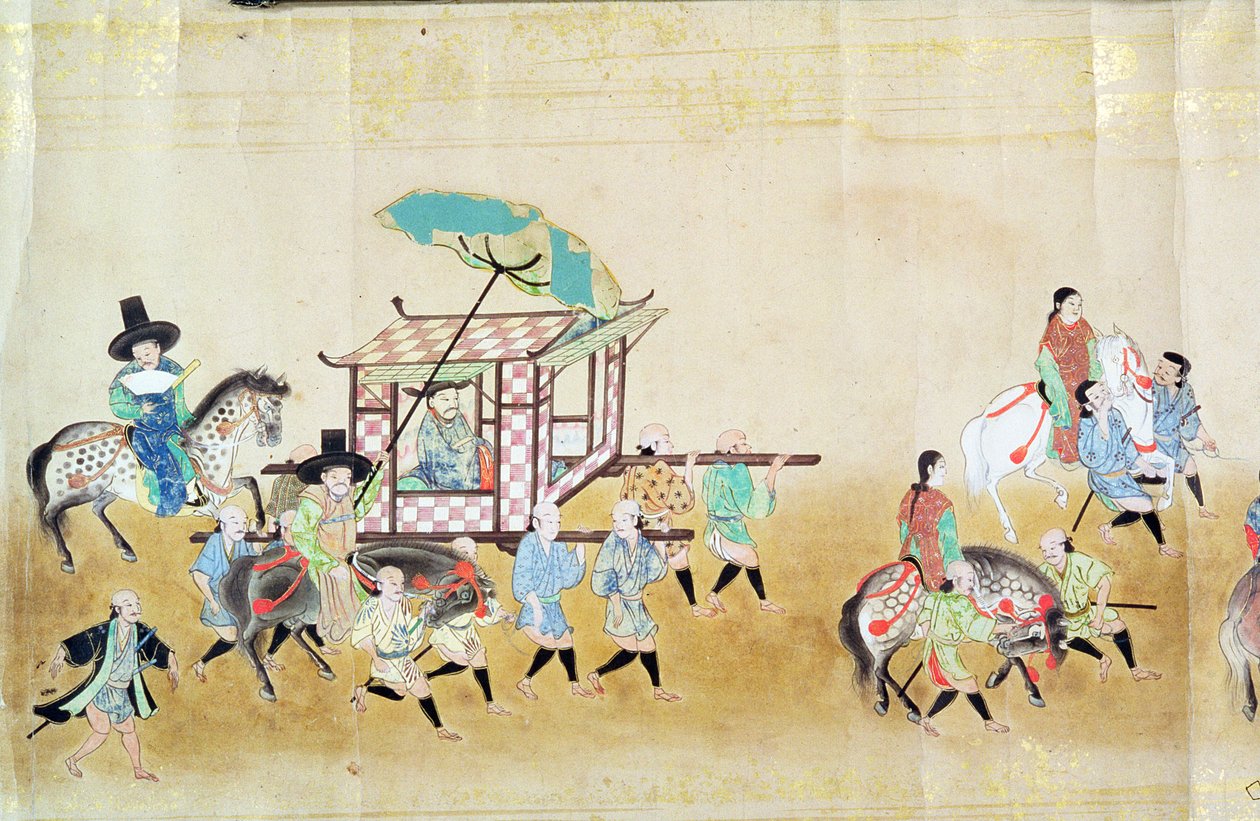 Korea hatodik japán nagykövetségének része a Tokugawa Ietsuna utódlás idején, 1651-ben, valószínűleg Kano Masanobu (1625-94) 1655-57 (tekercses festmény) alkotó: Japanese School
