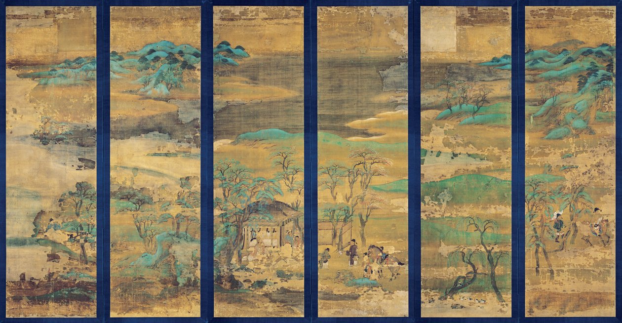 Paysage (Tájkép) képernyő hat panelben - Névtelen munka, selyem gouache alkotó: Japanese School