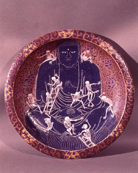Buddhát tíz csontvázzal ábrázoló tányér (kerámia) (lásd még 182440) alkotó: Japanese School