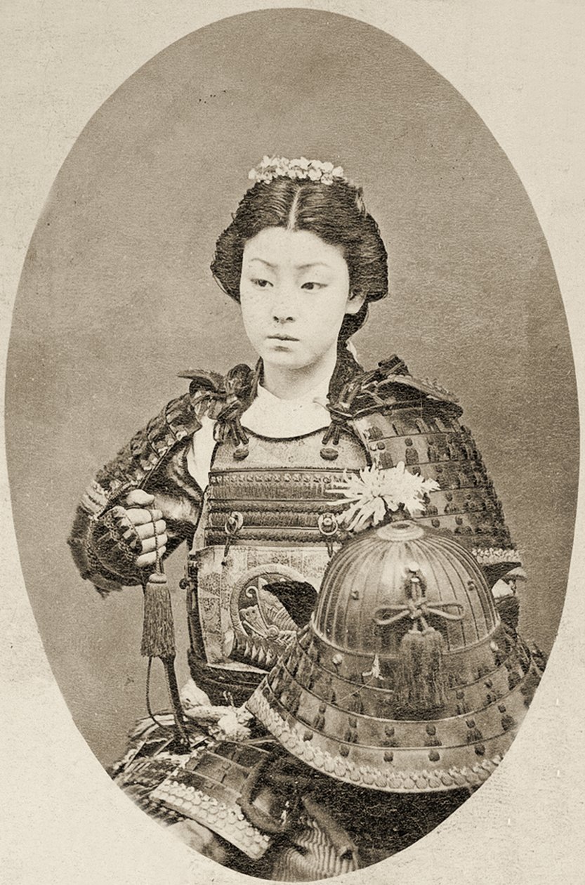 Egy női harcos portréja virágokkal a hajában, 1895 körül alkotó: Japanese School