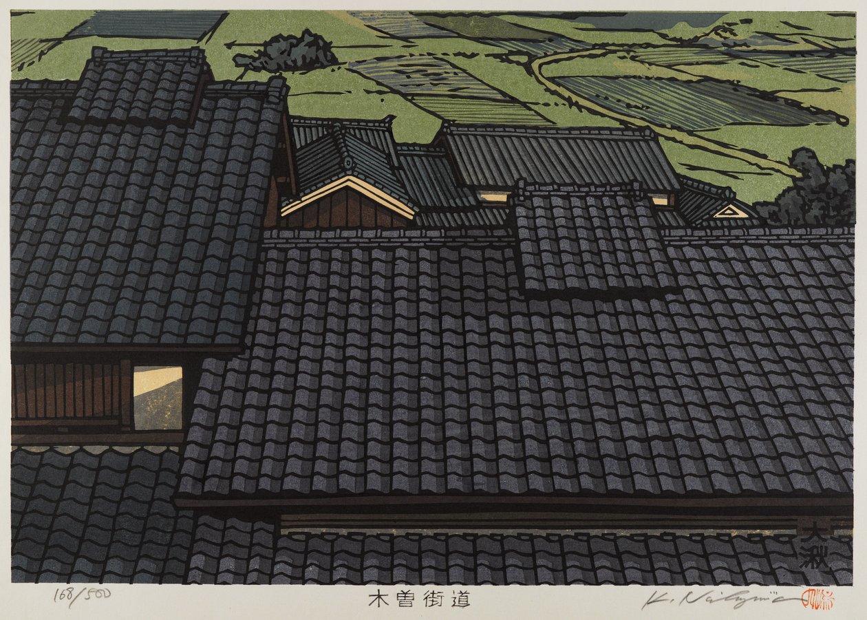 Tetőtető a Kisokaido sorozatból (színes fatömb nyomat) alkotó: Japanese School