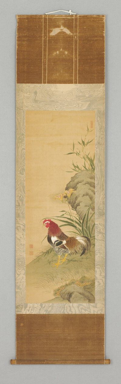 Rooster by a Rock, 18. vége vagy 19. eleje században (Fógó tekercs: tinta és szín selyemre, fára) alkotó: Japanese School