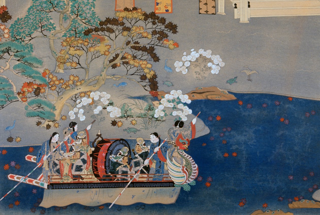 Evezős csónak, Eiga Monogatari (A pompa története) illusztrációja, Akazome Emon (kb. 956-1041). Japán alkotó: Japanese School