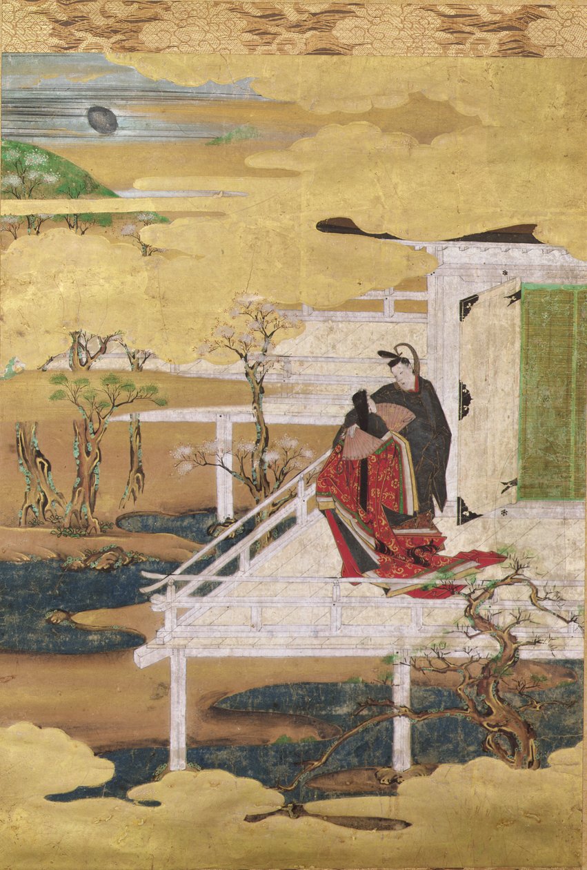 Jelenet a Genji meséjéből (tintaszín és aranylevél papíron) alkotó: Japanese School