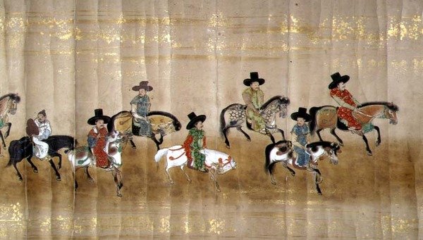 Hatodik koreai követség Japánban a Meireki 1-ben Tokugawa Ietsuna trónra lépésének idején, 1651-ben, valószínűleg Kano Masunobu (1625-94) alkotása (tekercsfestmény) (részlet) alkotó: Japanese School