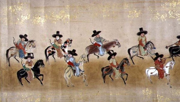 Korea hatodik nagykövetsége Japánban a Meireki 1-ben, Tokugawa Ietsuna utódlása idején, 1651-ben, valószínűleg Kano Masunobu (1625-94) (tekercses festmény) alkotó: Japanese School