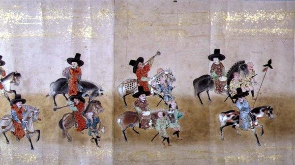 Hatodik koreai követség Japánban a Meireki 1-ben Tokugawa Ietsuna trónra lépésének idején, 1651-ben, valószínűleg Kano Masunobu (1625-94) alkotása (tekercsfestmény) (részlet) alkotó: Japanese School