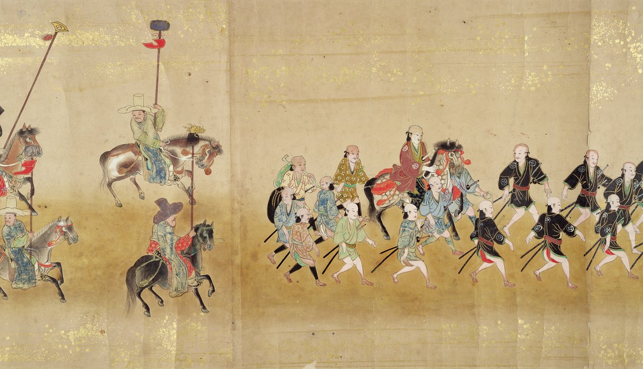 Korea hatodik nagykövetsége Japánban a Meireki 1-ben a Tokugawa Ietsunas utódlás idején, 1651-ben, valószínűleg Kano Masunobu (1625-94) (tekercses festmény) (részlet) alkotó: Japanese School