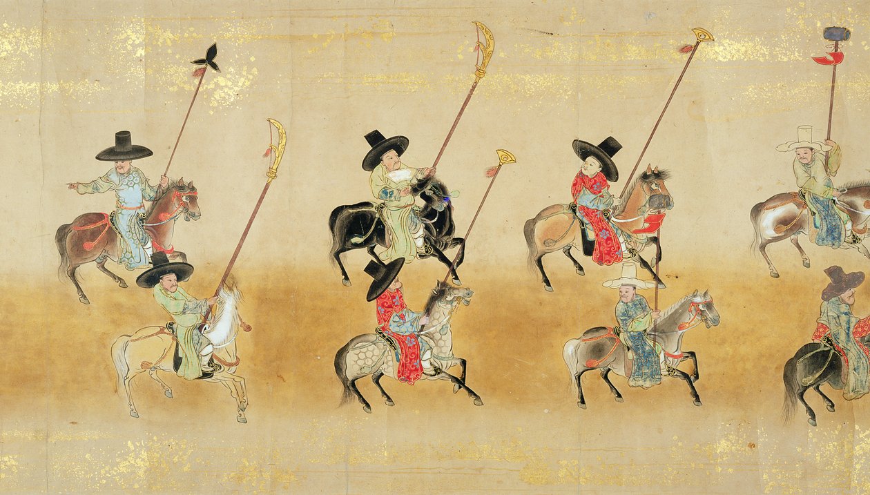 Korea hatodik nagykövetsége Japánban a Meireki 1-ben a Tokugawa Ietsunas utódlás idején, 1651-ben, valószínűleg Kano Masunobu (1625-94) (tekercsfestmény) (részlet) (lásd még: 79778) alkotó: Japanese School
